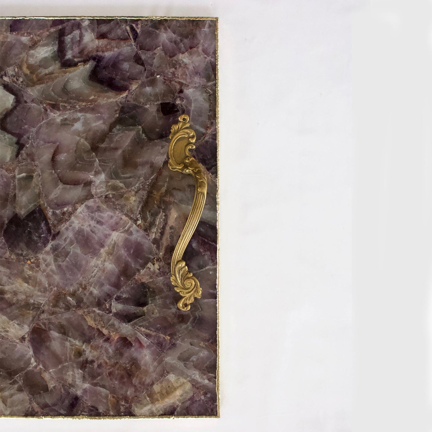 Amethyst Agate Serving Tray With Brass Handles | Square
